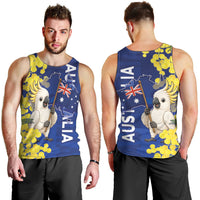 Australia Cockatoo Men Tank Top Aussie Flag With Golden Wattle