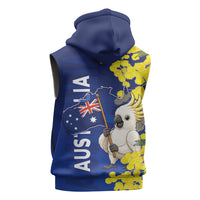 Australia Cockatoo Sleeveless Hoodie Aussie Flag With Golden Wattle