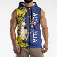 Australia Cockatoo Sleeveless Zip Hoodie Aussie Flag With Golden Wattle