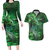 Personalized Ireland Celtic Couples Matching Long Sleeve Bodycon Dress and Hawaiian Shirt Irish Roots Dragon Soul - Wonder Print Shop