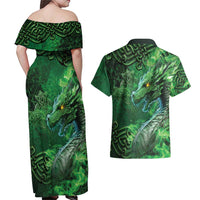 Personalized Ireland Celtic Couples Matching Off Shoulder Maxi Dress and Hawaiian Shirt Irish Roots Dragon Soul - Wonder Print Shop