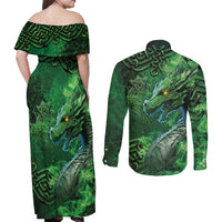 Personalized Ireland Celtic Couples Matching Off Shoulder Maxi Dress and Long Sleeve Button Shirt Irish Roots Dragon Soul - Wonder Print Shop