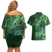 Personalized Ireland Celtic Couples Matching Off Shoulder Short Dress and Hawaiian Shirt Irish Roots Dragon Soul - Wonder Print Shop