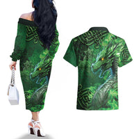 Personalized Ireland Celtic Couples Matching Off The Shoulder Long Sleeve Dress and Hawaiian Shirt Irish Roots Dragon Soul - Wonder Print Shop
