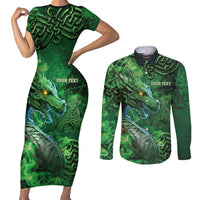 Personalized Ireland Celtic Couples Matching Short Sleeve Bodycon Dress and Long Sleeve Button Shirt Irish Roots Dragon Soul - Wonder Print Shop