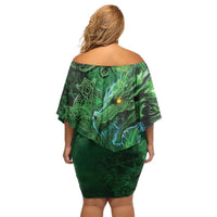 Personalized Ireland Celtic Family Matching Off Shoulder Short Dress and Hawaiian Shirt Irish Roots Dragon Soul - Wonder Print Shop