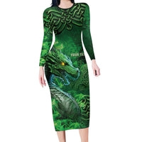 Personalized Ireland Celtic Long Sleeve Bodycon Dress Irish Roots Dragon Soul - Wonder Print Shop