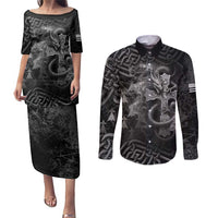 Brittany Celtic Cross Couples Matching Puletasi and Long Sleeve Button Shirt Fantasy Celtic Dragon - Wonder Print Shop