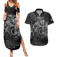 Brittany Celtic Cross Couples Matching Summer Maxi Dress and Hawaiian Shirt Fantasy Celtic Dragon - Wonder Print Shop