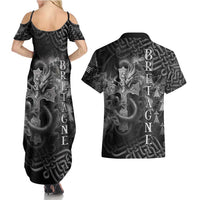 Brittany Celtic Cross Couples Matching Summer Maxi Dress and Hawaiian Shirt Fantasy Celtic Dragon - Wonder Print Shop