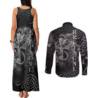 Brittany Celtic Cross Couples Matching Tank Maxi Dress and Long Sleeve Button Shirt Fantasy Celtic Dragon - Wonder Print Shop