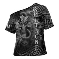 Brittany Celtic Cross Cross Shoulder Shirt Fantasy Celtic Dragon - Wonder Print Shop