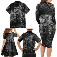 Brittany Celtic Cross Family Matching Long Sleeve Bodycon Dress and Hawaiian Shirt Fantasy Celtic Dragon - Wonder Print Shop