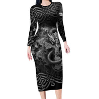 Brittany Celtic Cross Family Matching Long Sleeve Bodycon Dress and Hawaiian Shirt Fantasy Celtic Dragon - Wonder Print Shop