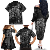 Brittany Celtic Cross Family Matching Off The Shoulder Long Sleeve Dress and Hawaiian Shirt Fantasy Celtic Dragon - Wonder Print Shop