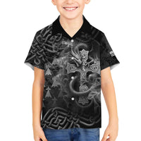 Brittany Celtic Cross Family Matching Off The Shoulder Long Sleeve Dress and Hawaiian Shirt Fantasy Celtic Dragon - Wonder Print Shop