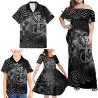 Brittany Celtic Cross Family Matching Off Shoulder Maxi Dress and Hawaiian Shirt Fantasy Celtic Dragon - Wonder Print Shop