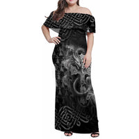 Brittany Celtic Cross Family Matching Off Shoulder Maxi Dress and Hawaiian Shirt Fantasy Celtic Dragon - Wonder Print Shop