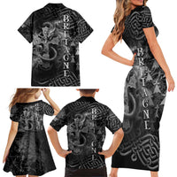 Brittany Celtic Cross Family Matching Short Sleeve Bodycon Dress and Hawaiian Shirt Fantasy Celtic Dragon - Wonder Print Shop