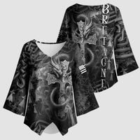 Brittany Celtic Cross Kimono Sleeve Blouse Fantasy Celtic Dragon - Wonder Print Shop