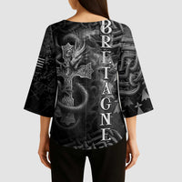Brittany Celtic Cross Kimono Sleeve Blouse Fantasy Celtic Dragon - Wonder Print Shop