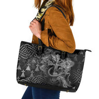 Brittany Celtic Cross Leather Tote Bag Fantasy Celtic Dragon - Wonder Print Shop