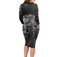 Brittany Celtic Cross Long Sleeve Bodycon Dress Fantasy Celtic Dragon - Wonder Print Shop