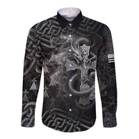 Brittany Celtic Cross Long Sleeve Button Shirt Fantasy Celtic Dragon - Wonder Print Shop