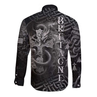 Brittany Celtic Cross Long Sleeve Button Shirt Fantasy Celtic Dragon - Wonder Print Shop
