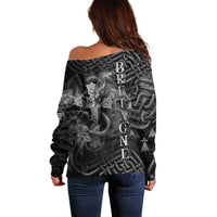 Brittany Celtic Cross Off Shoulder Sweater Fantasy Celtic Dragon - Wonder Print Shop