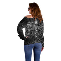 Brittany Celtic Cross Off Shoulder Sweater Fantasy Celtic Dragon - Wonder Print Shop