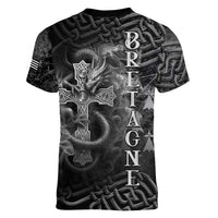 Brittany Celtic Cross Women V-Neck T-Shirt Fantasy Celtic Dragon - Wonder Print Shop