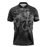 Brittany Celtic Cross Zipper Polo Shirt Fantasy Celtic Dragon - Wonder Print Shop