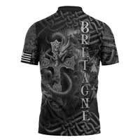 Brittany Celtic Cross Zipper Polo Shirt Fantasy Celtic Dragon - Wonder Print Shop