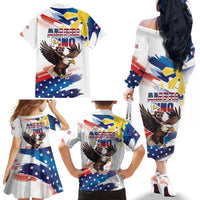 Filipino American History Month Family Matching Off The Shoulder Long Sleeve Dress and Hawaiian Shirt Bald Eagle Tarsier Together LT05 - Wonder Print Shop
