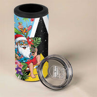 Saint Lucia Christmas 4 in 1 Can Cooler Tumbler Tropical Santa Claus - Wonder Print Shop