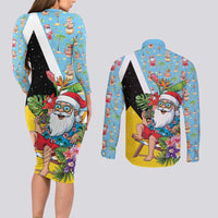 Saint Lucia Christmas Couples Matching Long Sleeve Bodycon Dress and Long Sleeve Button Shirt Tropical Santa Claus - Wonder Print Shop
