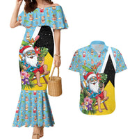 Saint Lucia Christmas Couples Matching Mermaid Dress and Hawaiian Shirt Tropical Santa Claus - Wonder Print Shop