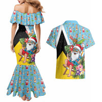 Saint Lucia Christmas Couples Matching Mermaid Dress and Hawaiian Shirt Tropical Santa Claus - Wonder Print Shop