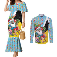 Saint Lucia Christmas Couples Matching Mermaid Dress and Long Sleeve Button Shirt Tropical Santa Claus - Wonder Print Shop