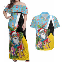 Saint Lucia Christmas Couples Matching Off Shoulder Maxi Dress and Hawaiian Shirt Tropical Santa Claus - Wonder Print Shop
