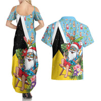Saint Lucia Christmas Couples Matching Summer Maxi Dress and Hawaiian Shirt Tropical Santa Claus - Wonder Print Shop