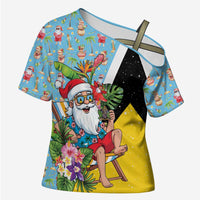 Saint Lucia Christmas Cross Shoulder Shirt Tropical Santa Claus - Wonder Print Shop