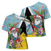 Saint Lucia Christmas Cross Shoulder Shirt Tropical Santa Claus - Wonder Print Shop