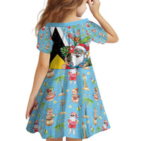 Saint Lucia Christmas Family Matching Off The Shoulder Long Sleeve Dress and Hawaiian Shirt Tropical Santa Claus - Wonder Print Shop