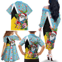 Saint Lucia Christmas Family Matching Off The Shoulder Long Sleeve Dress and Hawaiian Shirt Tropical Santa Claus - Wonder Print Shop