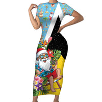 Saint Lucia Christmas Family Matching Short Sleeve Bodycon Dress and Hawaiian Shirt Tropical Santa Claus - Wonder Print Shop