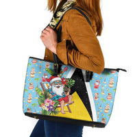 Saint Lucia Christmas Leather Tote Bag Tropical Santa Claus - Wonder Print Shop