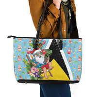 Saint Lucia Christmas Leather Tote Bag Tropical Santa Claus - Wonder Print Shop