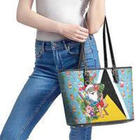 Saint Lucia Christmas Leather Tote Bag Tropical Santa Claus - Wonder Print Shop